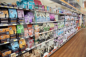 Cat products in a pet supermarket.